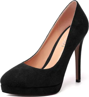 MERRORI Womens Dress Shoes Pointed Toe Cute Suede Slip On Evening Platform Stiletto High Heel Pumps Shoes 4.7 Inch