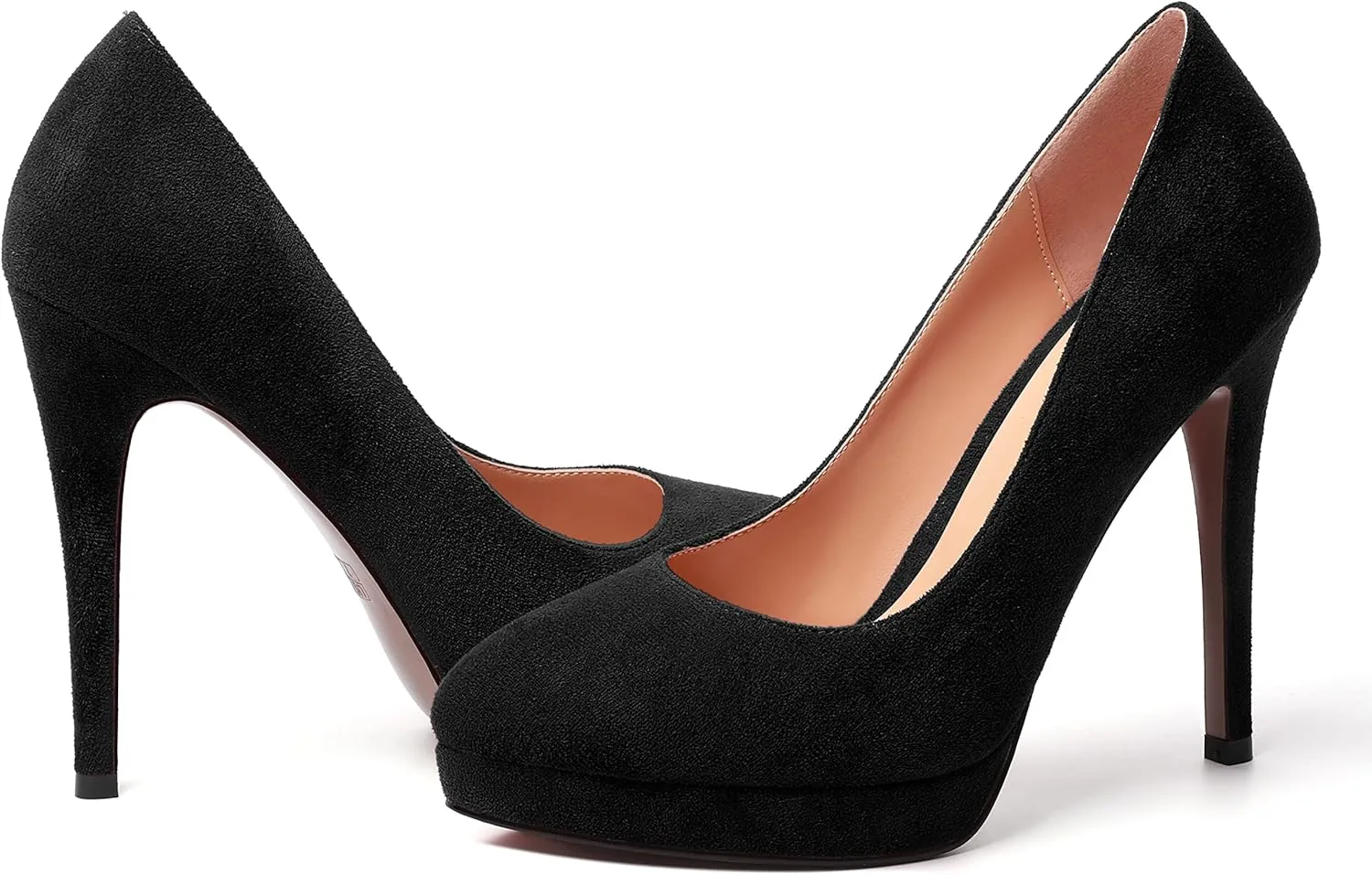 MERRORI Womens Dress Shoes Pointed Toe Cute Suede Slip On Evening Platform Stiletto High Heel Pumps Shoes 4.7 Inch