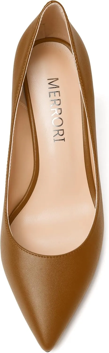 MERRORI Women's High Chunky Heels Dress Slip On Closed Toe Pointed Toe Evening Matte Heel Pumps Shoes 3.3 Inch