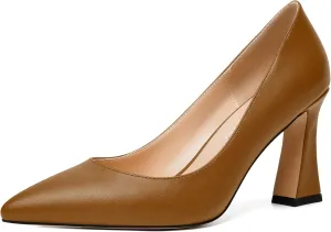 MERRORI Women's High Chunky Heels Dress Slip On Closed Toe Pointed Toe Evening Matte Heel Pumps Shoes 3.3 Inch
