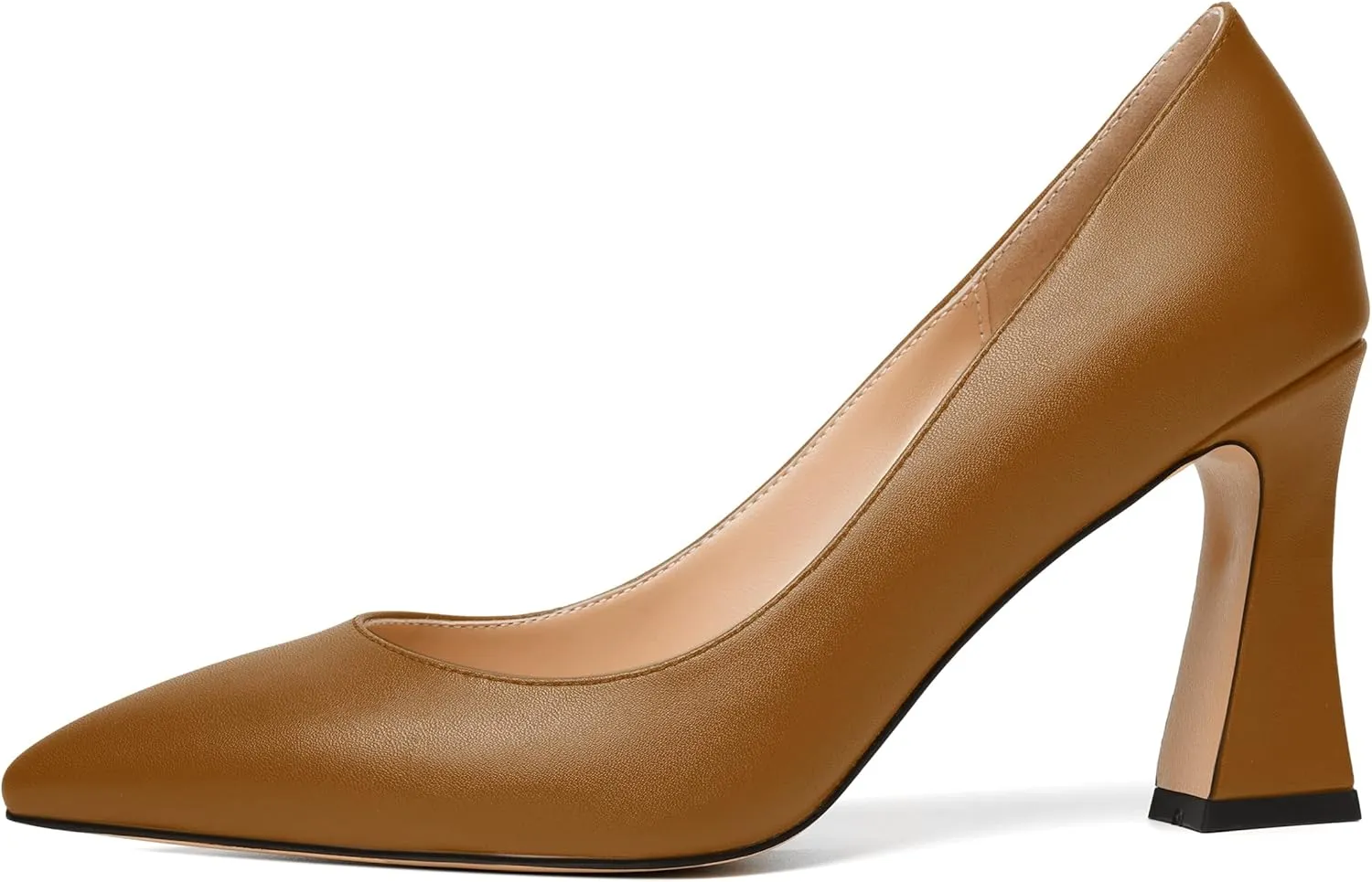 MERRORI Women's High Chunky Heels Dress Slip On Closed Toe Pointed Toe Evening Matte Heel Pumps Shoes 3.3 Inch