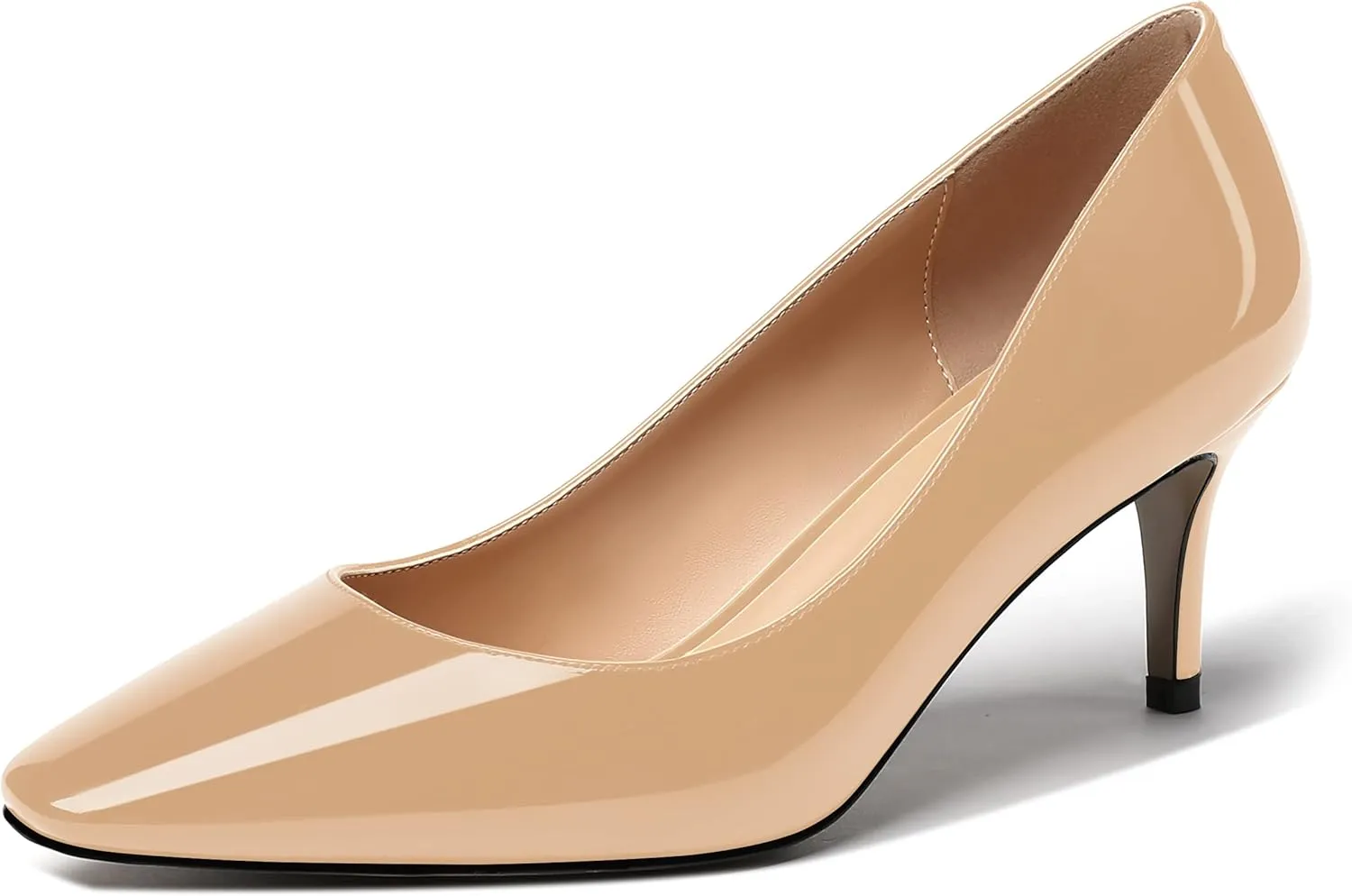 MERRORI Women's Patent Square Toe Slip On Solid Stiletto Mid Heel Pumps Shoes 2.5 Inch