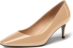 MERRORI Women's Patent Square Toe Slip On Solid Stiletto Mid Heel Pumps Shoes 2.5 Inch