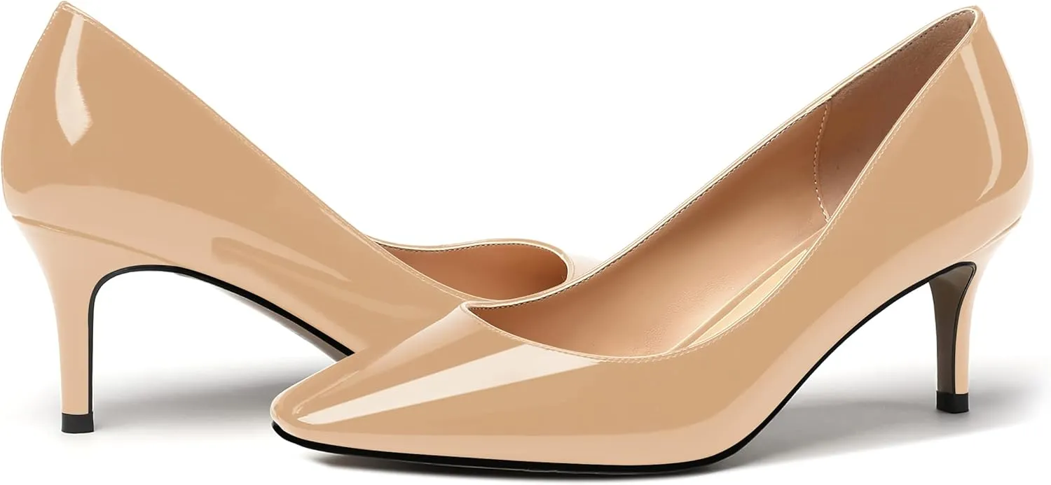 MERRORI Women's Patent Square Toe Slip On Solid Stiletto Mid Heel Pumps Shoes 2.5 Inch