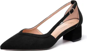 MERRORI Womens Pointed Toe Dress Heels Casual Slip On Suede Office Block Low Heel Pumps Shoes 2 Inch