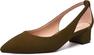 MERRORI Womens Pointed Toe Dress Slip On Suede Evening Chunky Low Heel Pumps Shoes 1.5 Inch