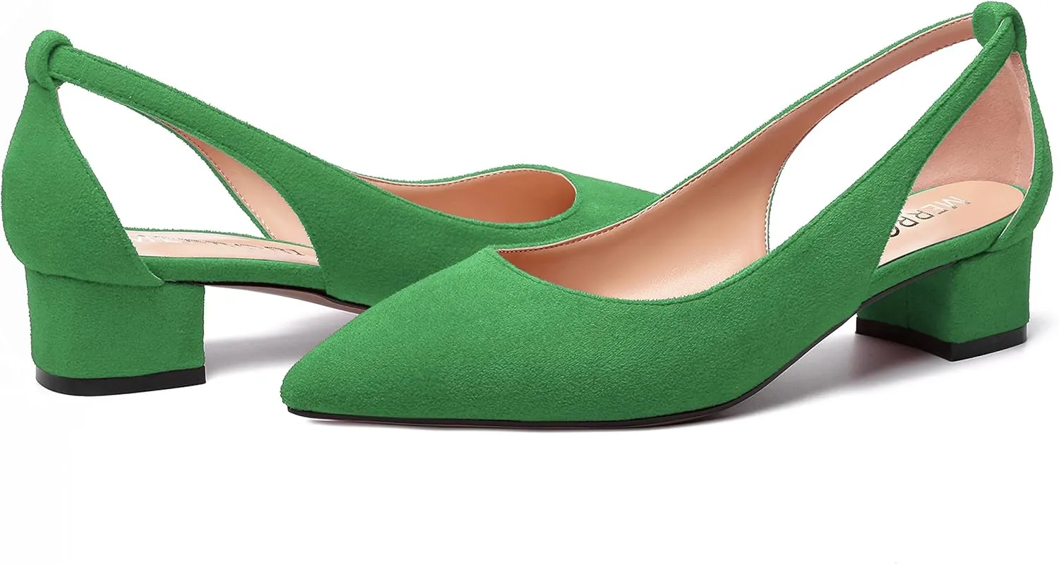 MERRORI Womens Pointed Toe Dress Slip On Suede Evening Chunky Low Heel Pumps Shoes 1.5 Inch