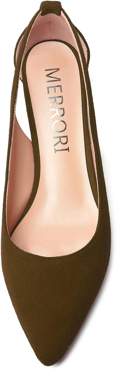 MERRORI Womens Pointed Toe Dress Slip On Suede Evening Chunky Low Heel Pumps Shoes 1.5 Inch