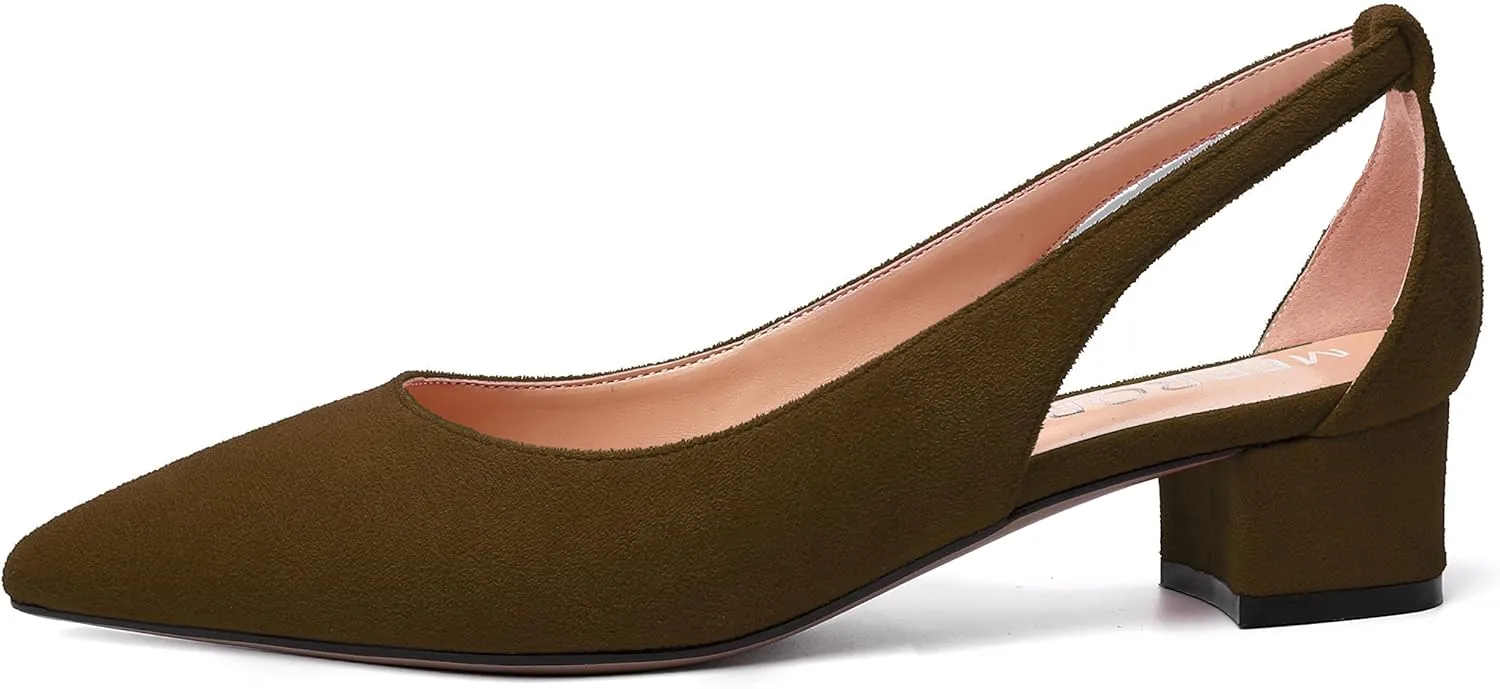 MERRORI Womens Pointed Toe Dress Slip On Suede Evening Chunky Low Heel Pumps Shoes 1.5 Inch