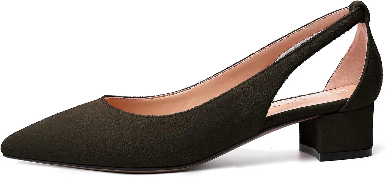 MERRORI Womens Pointed Toe Dress Slip On Suede Evening Chunky Low Heel Pumps Shoes 1.5 Inch