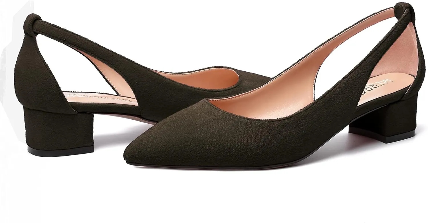 MERRORI Womens Pointed Toe Dress Slip On Suede Evening Chunky Low Heel Pumps Shoes 1.5 Inch