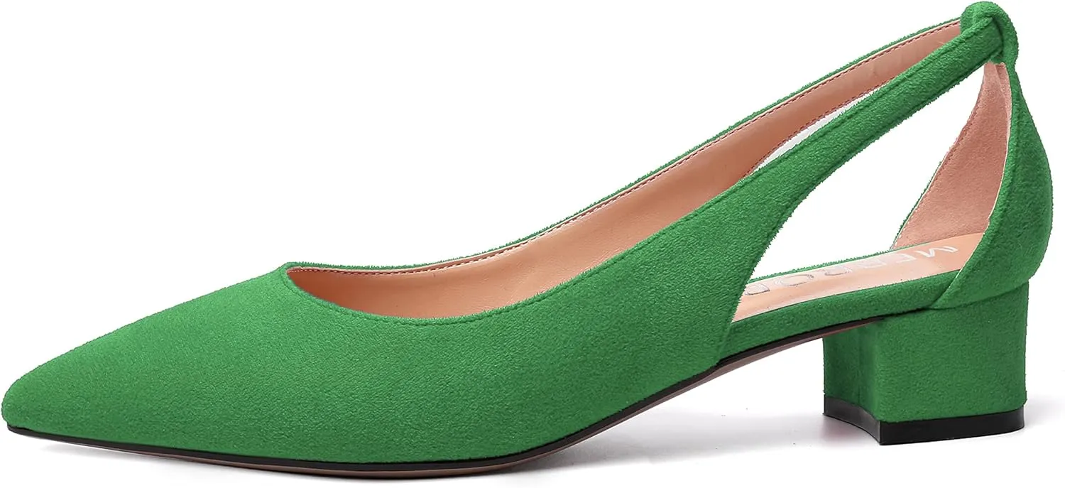 MERRORI Womens Pointed Toe Dress Slip On Suede Evening Chunky Low Heel Pumps Shoes 1.5 Inch
