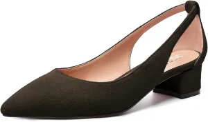 MERRORI Womens Pointed Toe Dress Slip On Suede Evening Chunky Low Heel Pumps Shoes 1.5 Inch