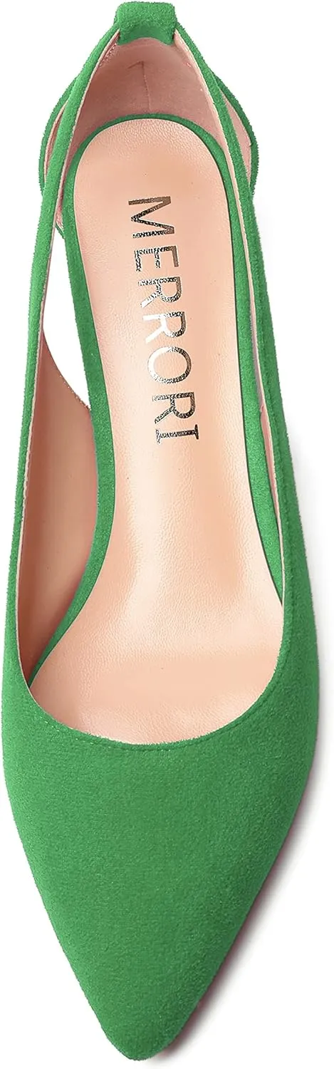 MERRORI Womens Pointed Toe Dress Slip On Suede Evening Chunky Low Heel Pumps Shoes 1.5 Inch