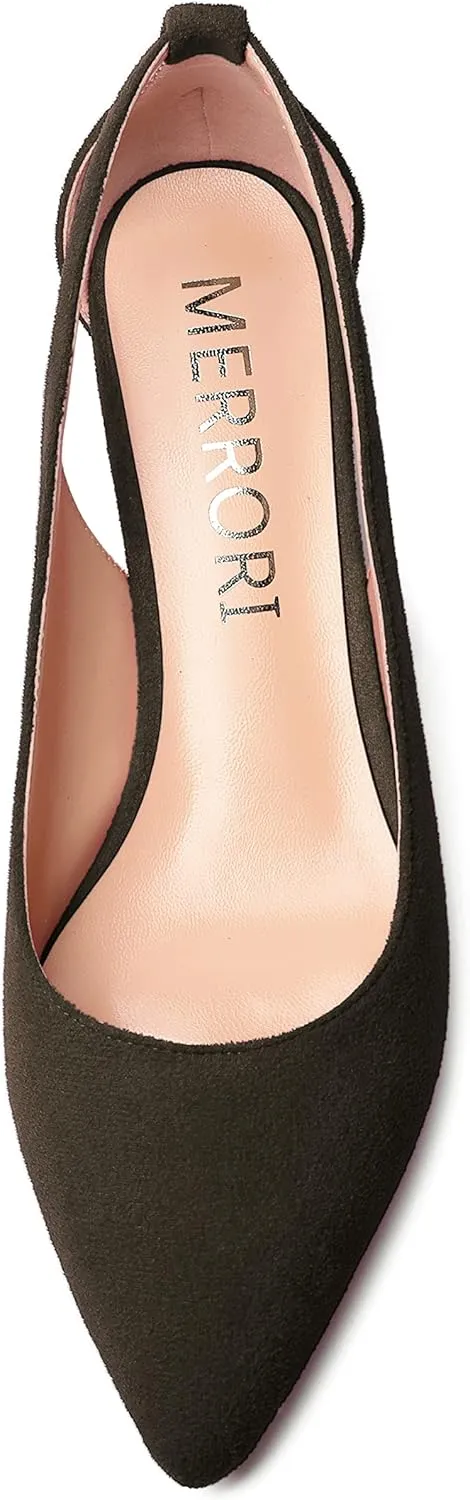 MERRORI Womens Pointed Toe Dress Slip On Suede Evening Chunky Low Heel Pumps Shoes 1.5 Inch