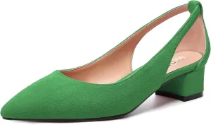 MERRORI Womens Pointed Toe Dress Slip On Suede Evening Chunky Low Heel Pumps Shoes 1.5 Inch