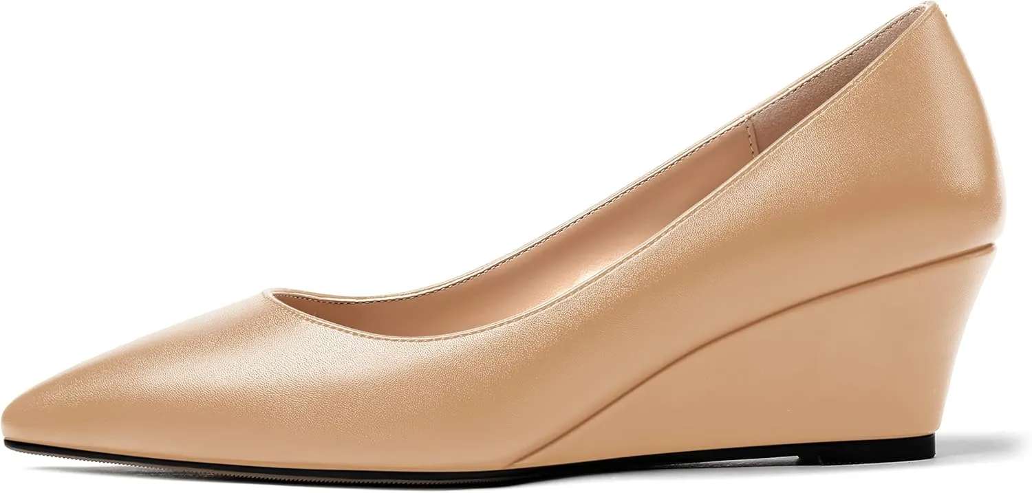 MERRORI Women's Pumps Wedge Heels Low Heel Slip On Matte Pointed Toe Pumps Womens Shoes 2 Inch