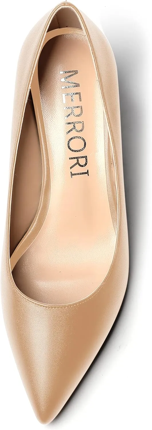 MERRORI Women's Pumps Wedge Heels Low Heel Slip On Matte Pointed Toe Pumps Womens Shoes 2 Inch