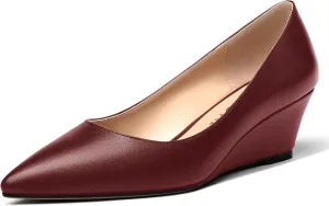 MERRORI Women's Pumps Wedge Heels Low Heel Slip On Matte Pointed Toe Pumps Womens Shoes 2 Inch
