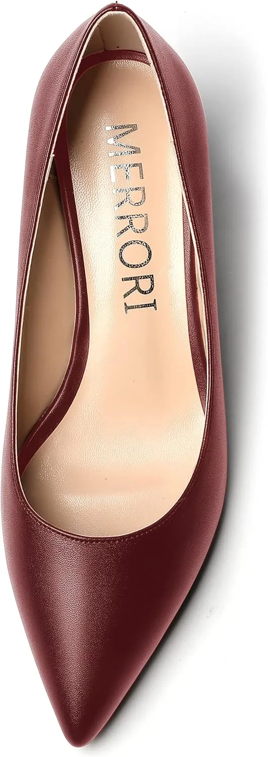 MERRORI Women's Pumps Wedge Heels Low Heel Slip On Matte Pointed Toe Pumps Womens Shoes 2 Inch