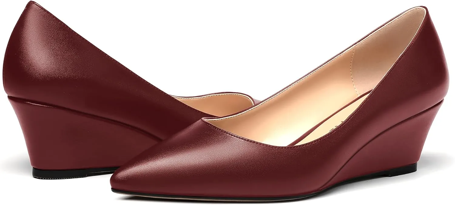 MERRORI Women's Pumps Wedge Heels Low Heel Slip On Matte Pointed Toe Pumps Womens Shoes 2 Inch