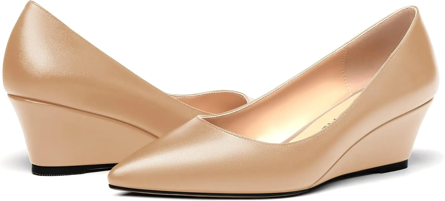 MERRORI Women's Pumps Wedge Heels Low Heel Slip On Matte Pointed Toe Pumps Womens Shoes 2 Inch
