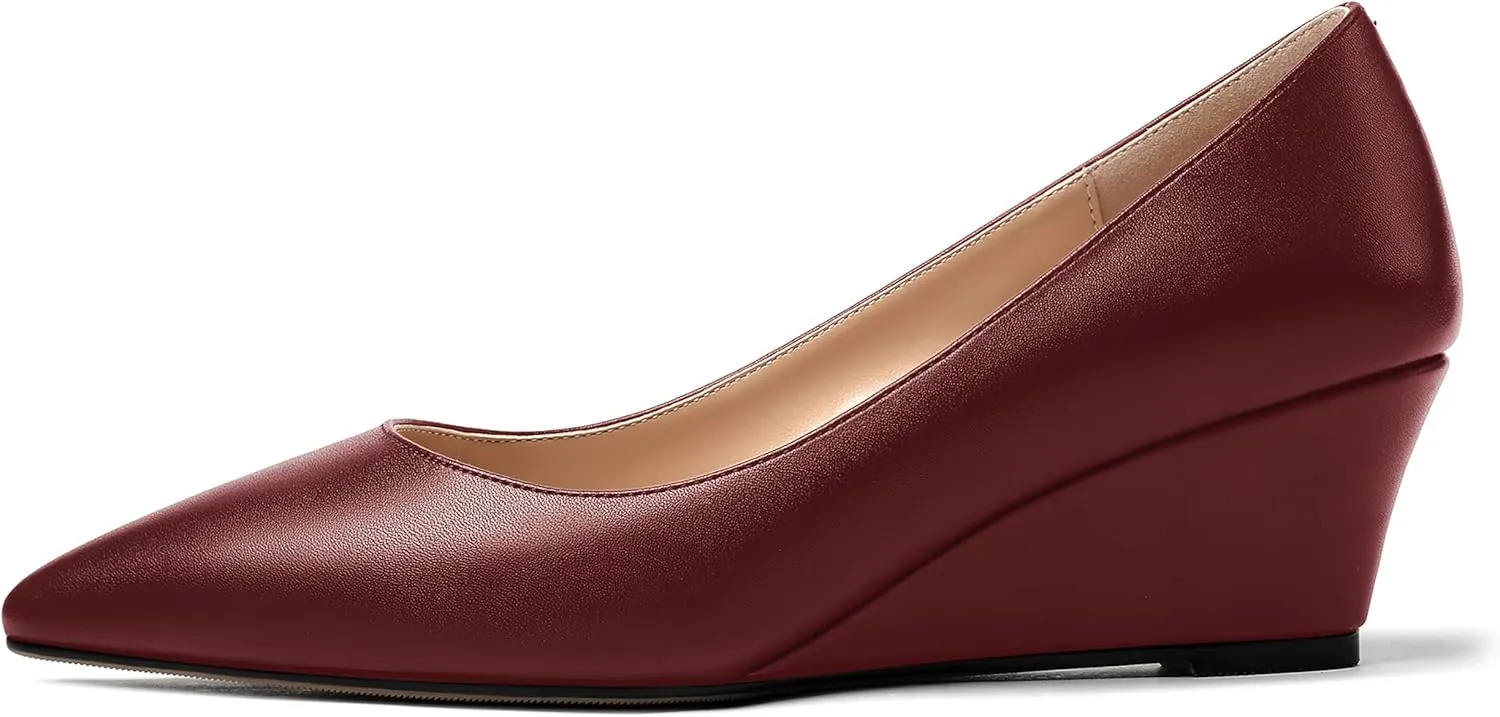 MERRORI Women's Pumps Wedge Heels Low Heel Slip On Matte Pointed Toe Pumps Womens Shoes 2 Inch