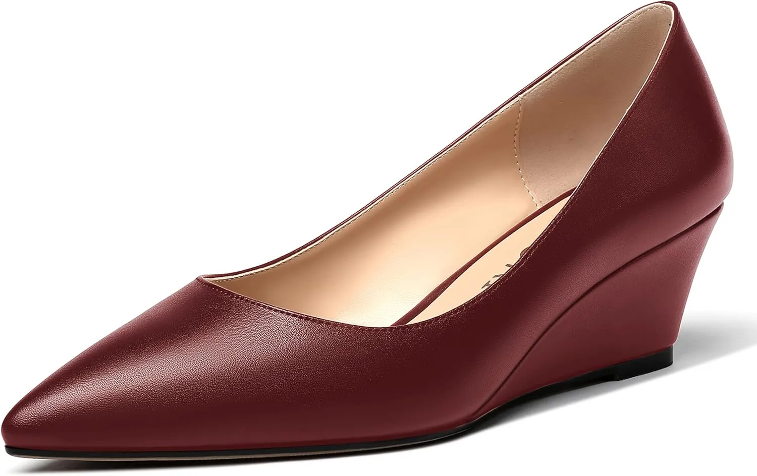MERRORI Women's Pumps Wedge Heels Low Heel Slip On Matte Pointed Toe Pumps Womens Shoes 2 Inch
