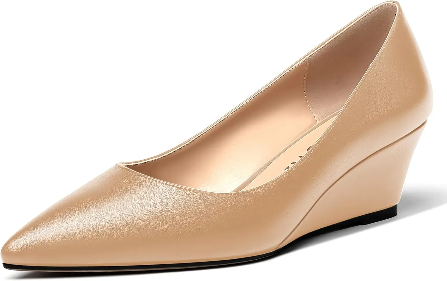 MERRORI Women's Pumps Wedge Heels Low Heel Slip On Matte Pointed Toe Pumps Womens Shoes 2 Inch