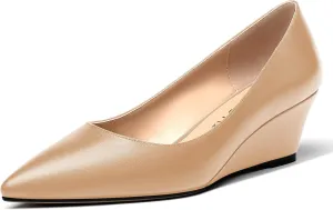 MERRORI Women's Pumps Wedge Heels Low Heel Slip On Matte Pointed Toe Pumps Womens Shoes 2 Inch