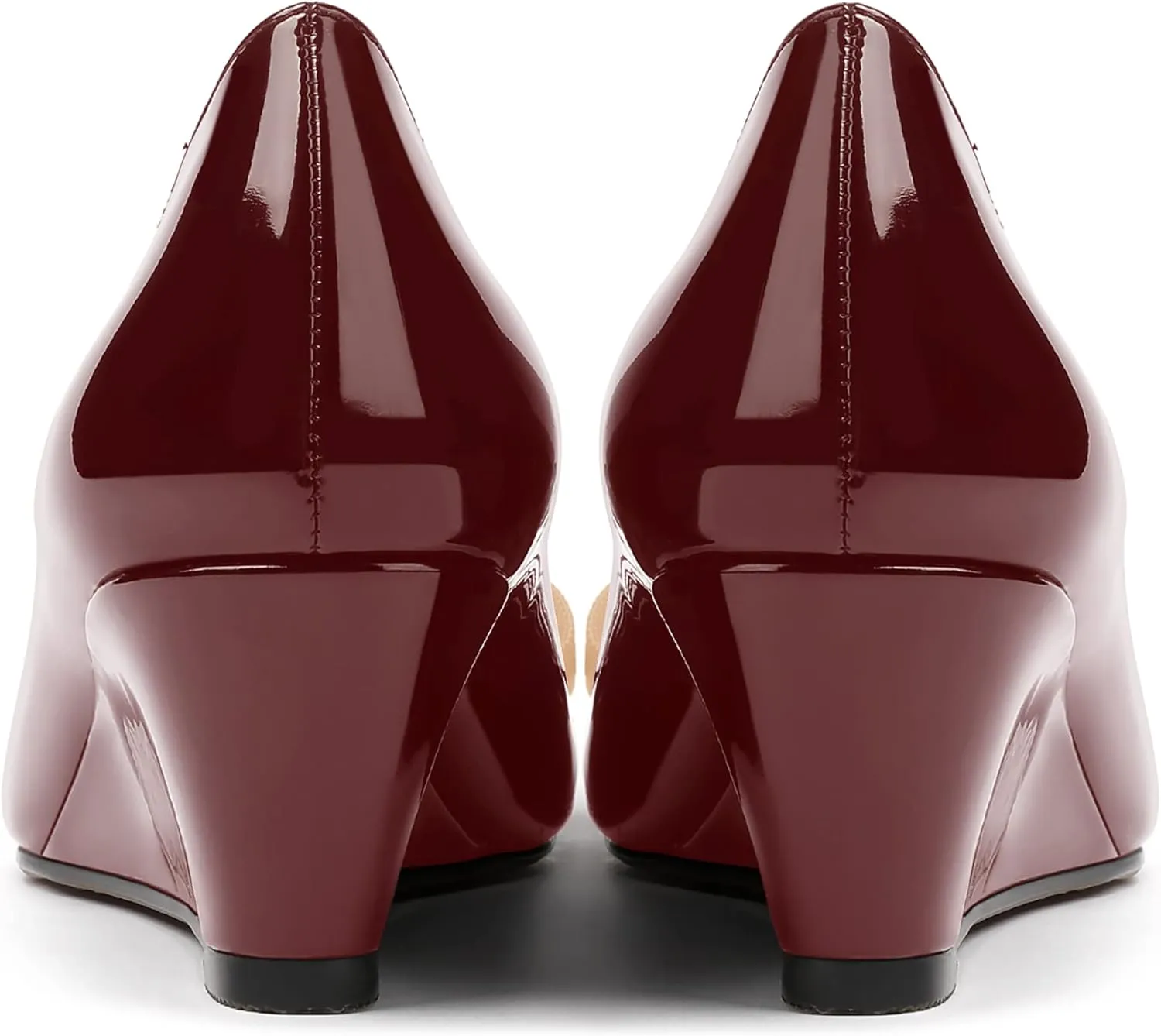 MERRORI Women's Round Toe Patent Slip On Dress Shoes Bow Wedge Low Heel Pumps Shoes 2 Inch