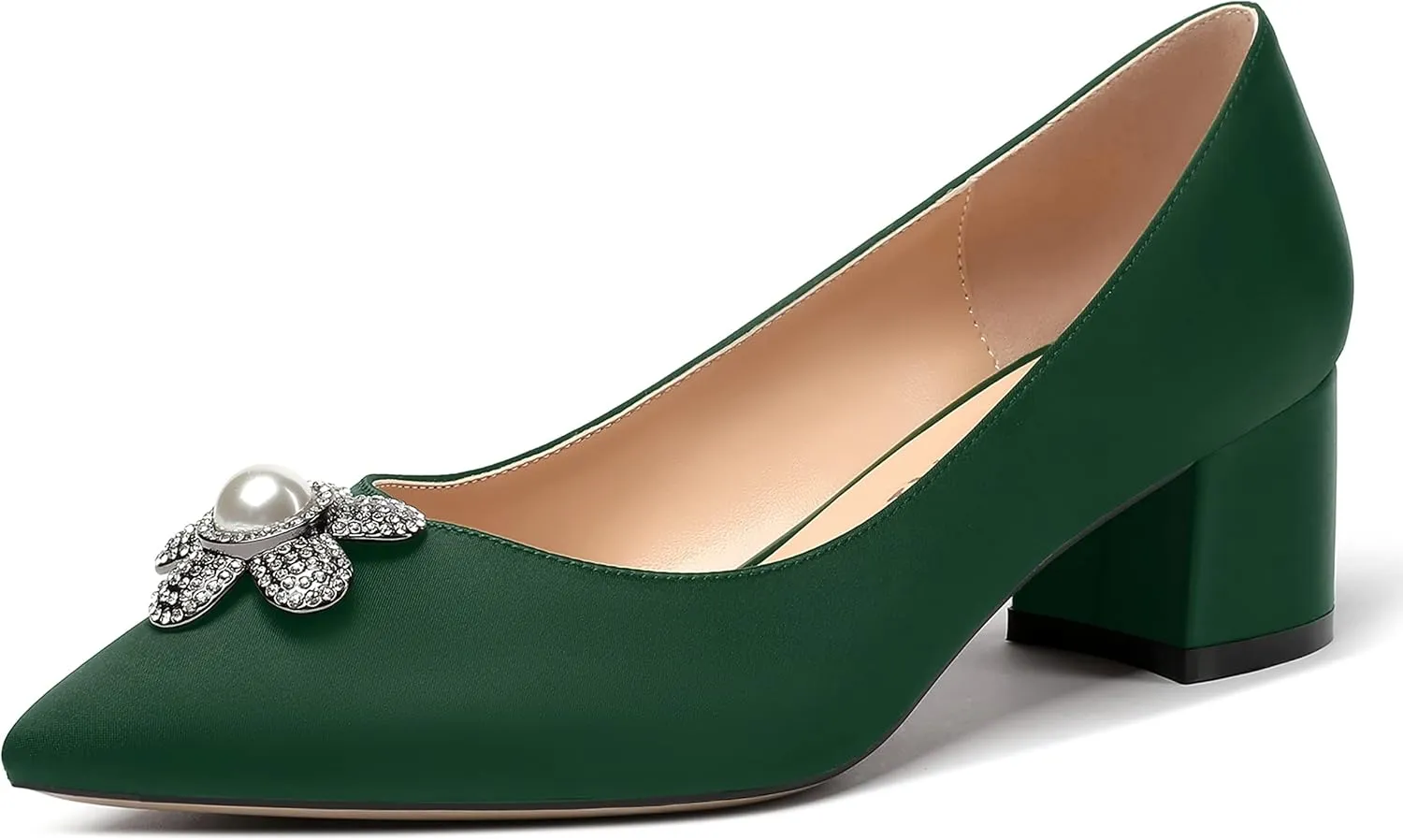 MERRORI Womens Simple Casual Slip On Solid Satin Pointed Toe Chunky Low Heel Pumps Shoes 1.5 Inch