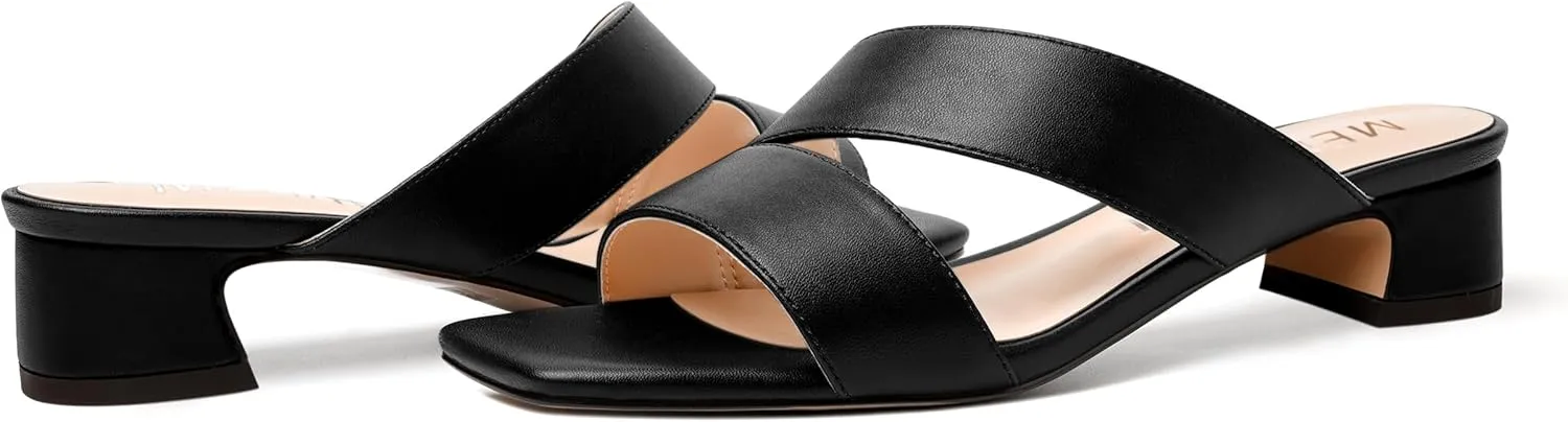 MERRORI Womens Slip On Bridal Matte Fashion Open Toe Chunky Low Heel Heeled Sandals 1.5 Inch