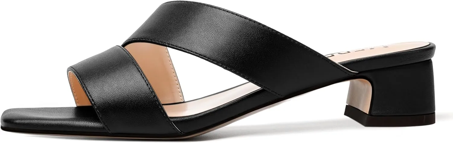 MERRORI Womens Slip On Bridal Matte Fashion Open Toe Chunky Low Heel Heeled Sandals 1.5 Inch
