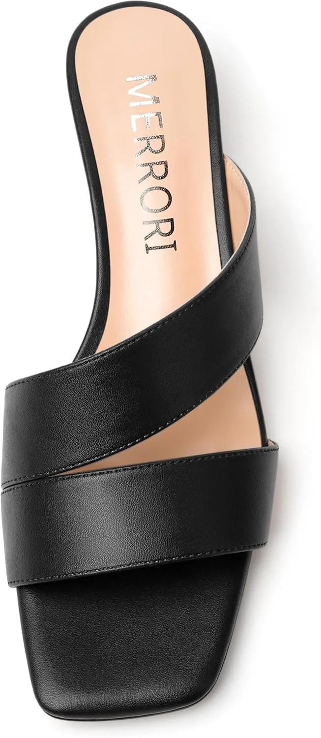 MERRORI Womens Slip On Bridal Matte Fashion Open Toe Chunky Low Heel Heeled Sandals 1.5 Inch