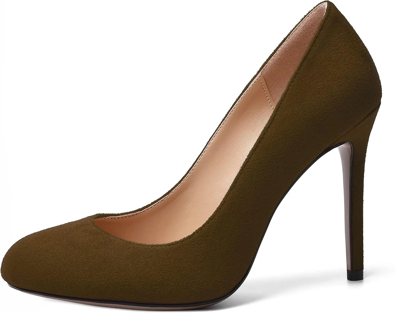 MERRORI Womens Slip On Classic Platform Round Toe Elegent Party Suede Stiletto High Heel Pumps Shoes 4 Inch