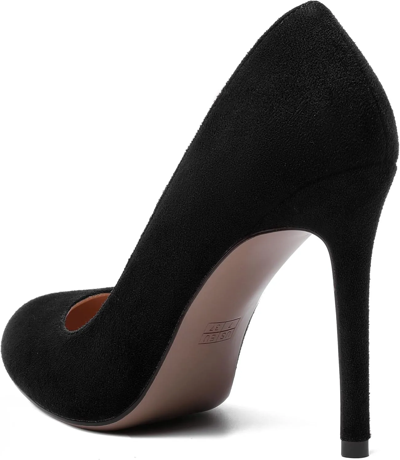 MERRORI Womens Slip On Classic Platform Round Toe Elegent Party Suede Stiletto High Heel Pumps Shoes 4 Inch