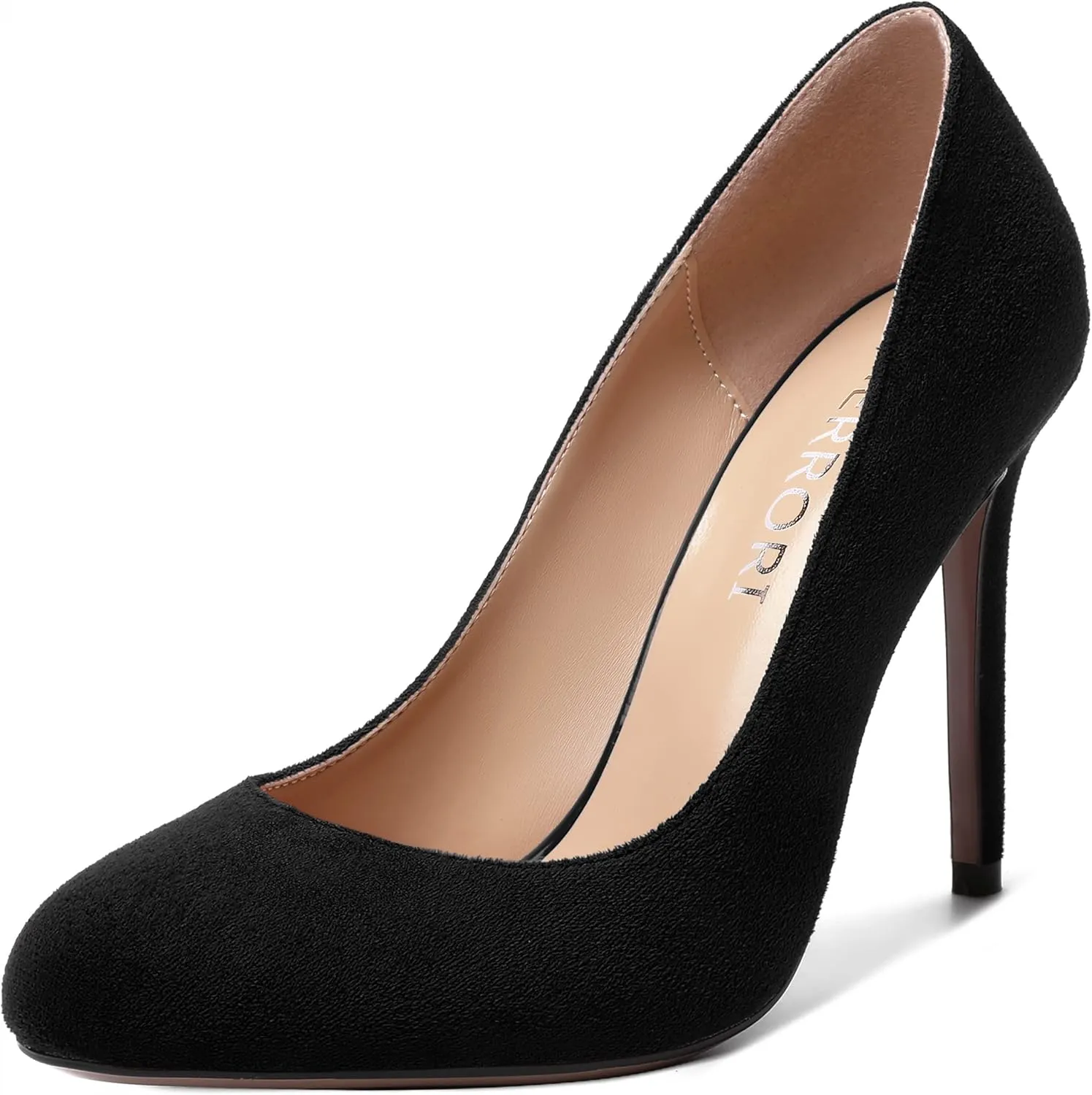 MERRORI Womens Slip On Classic Platform Round Toe Elegent Party Suede Stiletto High Heel Pumps Shoes 4 Inch