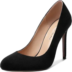 MERRORI Womens Slip On Classic Platform Round Toe Elegent Party Suede Stiletto High Heel Pumps Shoes 4 Inch