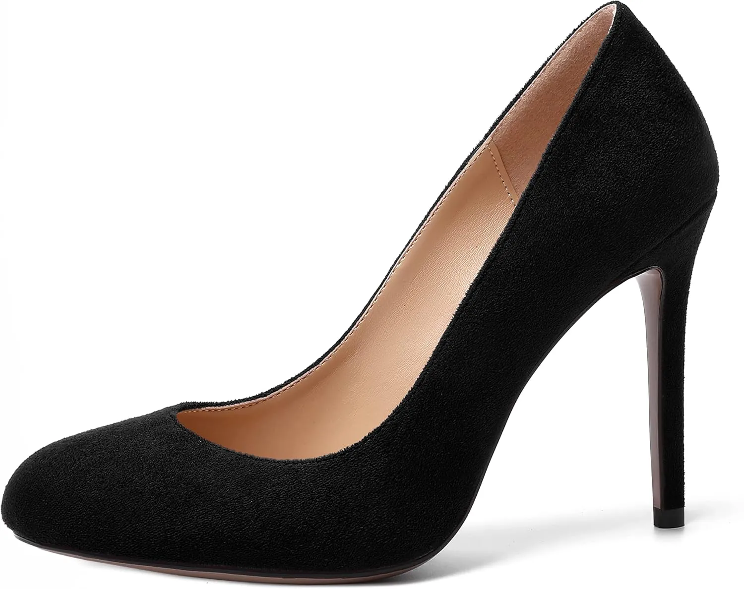 MERRORI Womens Slip On Classic Platform Round Toe Elegent Party Suede Stiletto High Heel Pumps Shoes 4 Inch