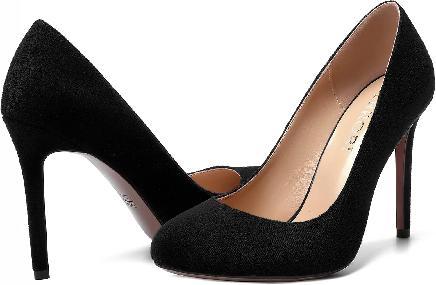 MERRORI Womens Slip On Classic Platform Round Toe Elegent Party Suede Stiletto High Heel Pumps Shoes 4 Inch