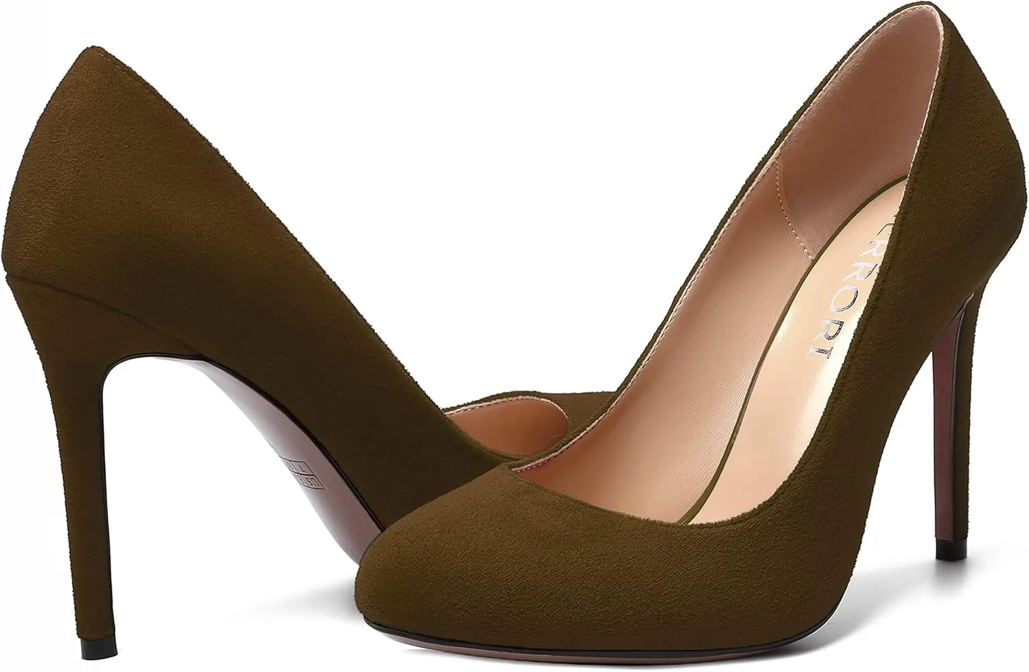 MERRORI Womens Slip On Classic Platform Round Toe Elegent Party Suede Stiletto High Heel Pumps Shoes 4 Inch