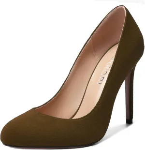 MERRORI Womens Slip On Classic Platform Round Toe Elegent Party Suede Stiletto High Heel Pumps Shoes 4 Inch