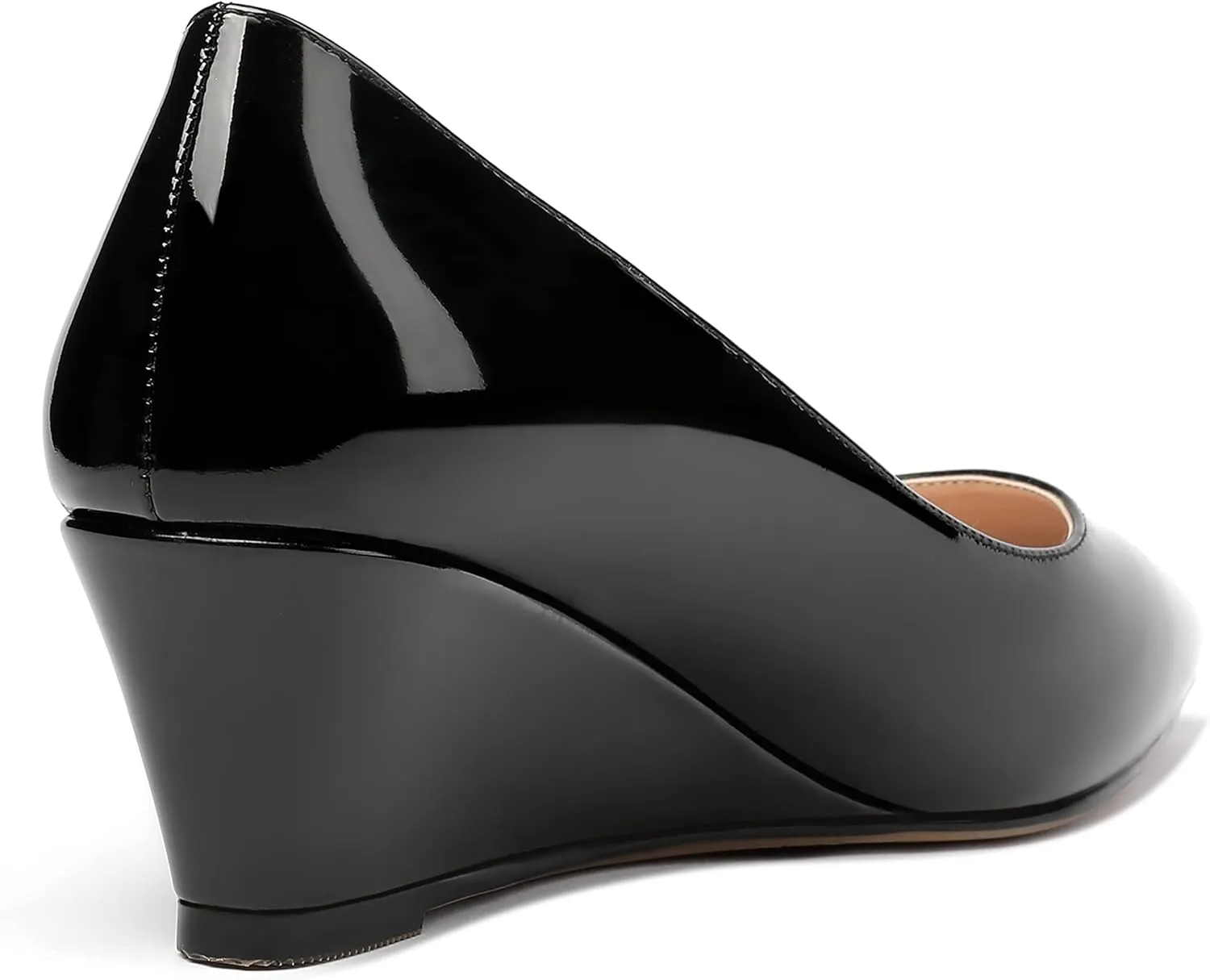 MERRORI Women's Slip On Patent Solid Square Toe Wedge Low Heel Pumps Shoes 2 Inch
