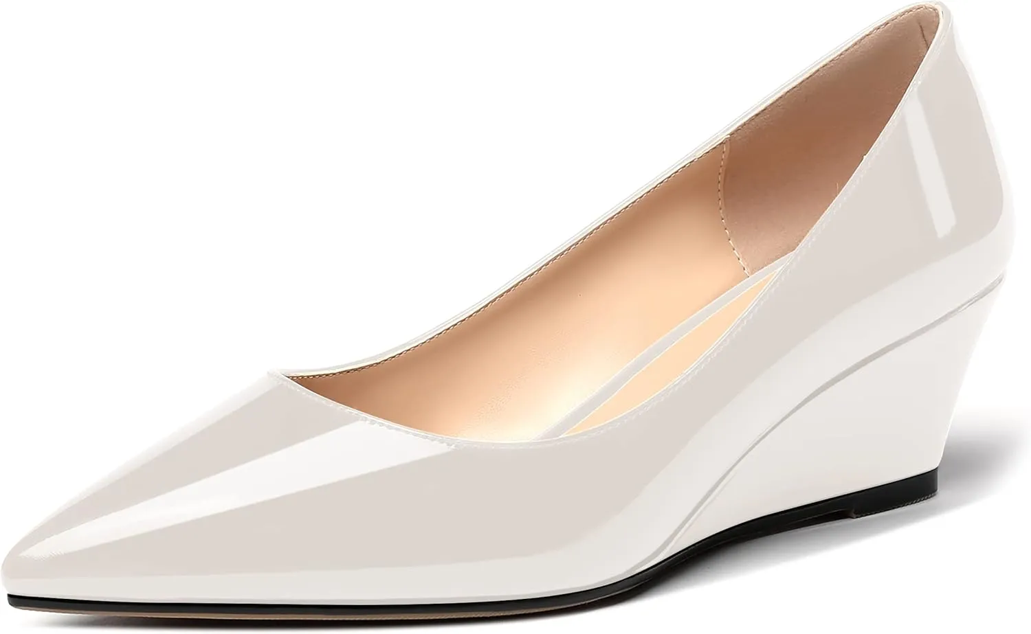MERRORI Women's Slip On Patent Solid Square Toe Wedge Low Heel Pumps Shoes 2 Inch