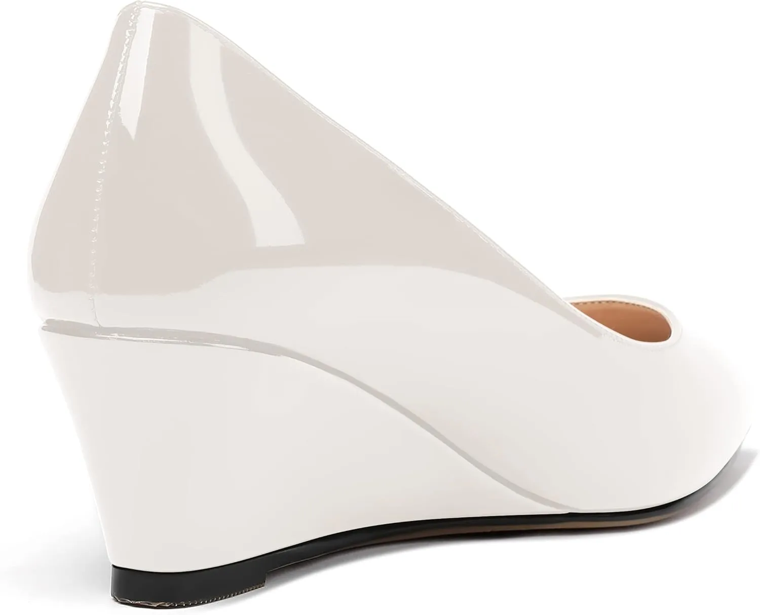 MERRORI Women's Slip On Patent Solid Square Toe Wedge Low Heel Pumps Shoes 2 Inch