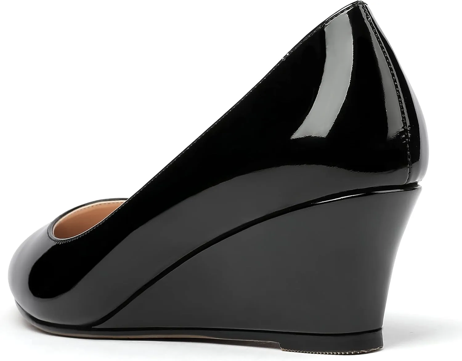 MERRORI Women's Slip On Patent Solid Square Toe Wedge Low Heel Pumps Shoes 2 Inch
