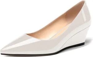 MERRORI Women's Slip On Patent Solid Square Toe Wedge Low Heel Pumps Shoes 2 Inch
