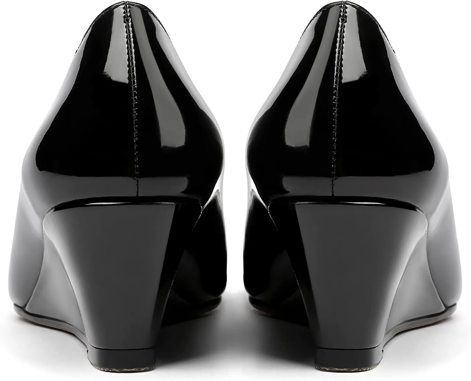 MERRORI Women's Slip On Patent Solid Square Toe Wedge Low Heel Pumps Shoes 2 Inch