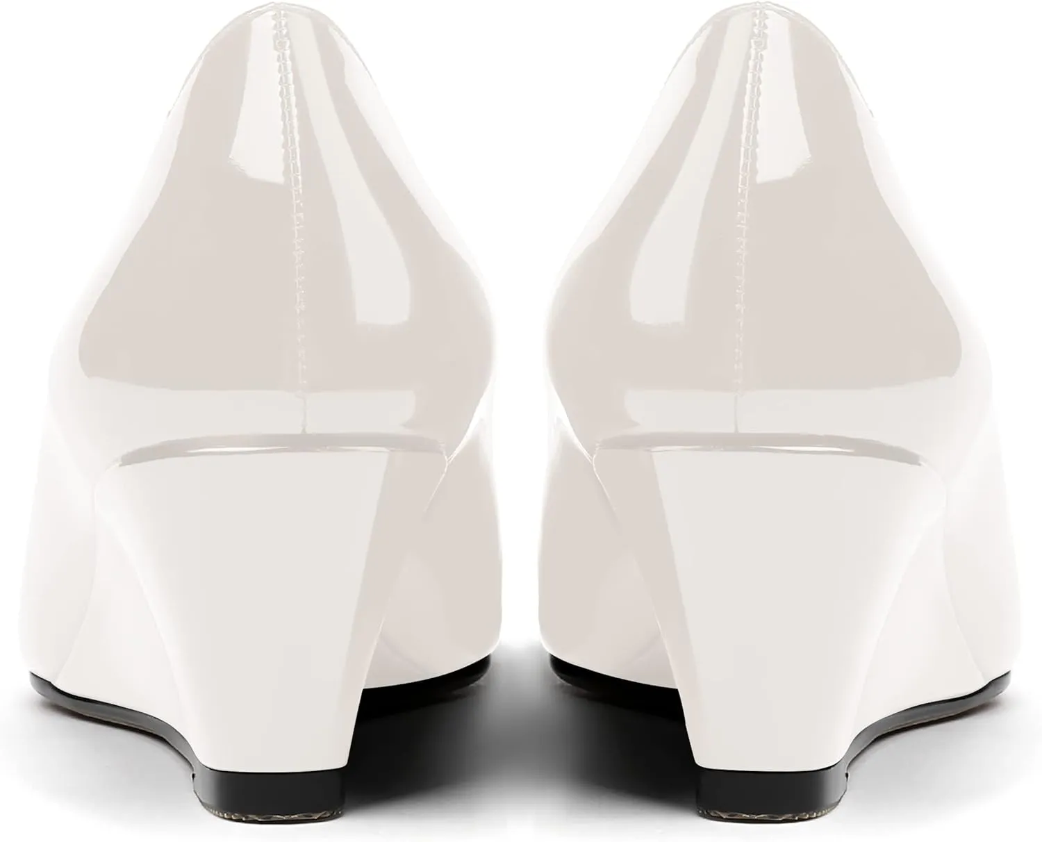 MERRORI Women's Slip On Patent Solid Square Toe Wedge Low Heel Pumps Shoes 2 Inch